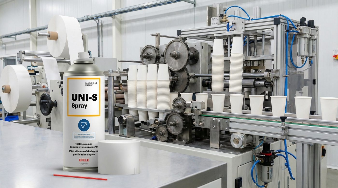 С применением силиконовой смазки EFELE UNI-S Spray эффективность заводов по изготовлению одноразовой посуды становится выше