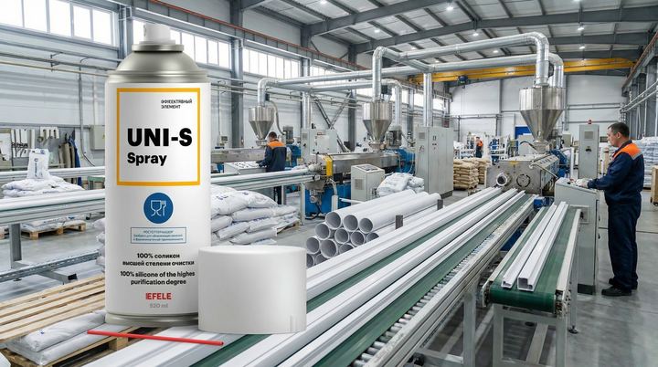 Производство стройматериалов из ПВХ с силиконовой смазкой EFELE UNI-S Spray стало эффективнее