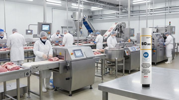Сотрудники мясоперерабатывающих заводов используют материал в картриджах и смазочные шприцы EFELE системы Lube Shuttle