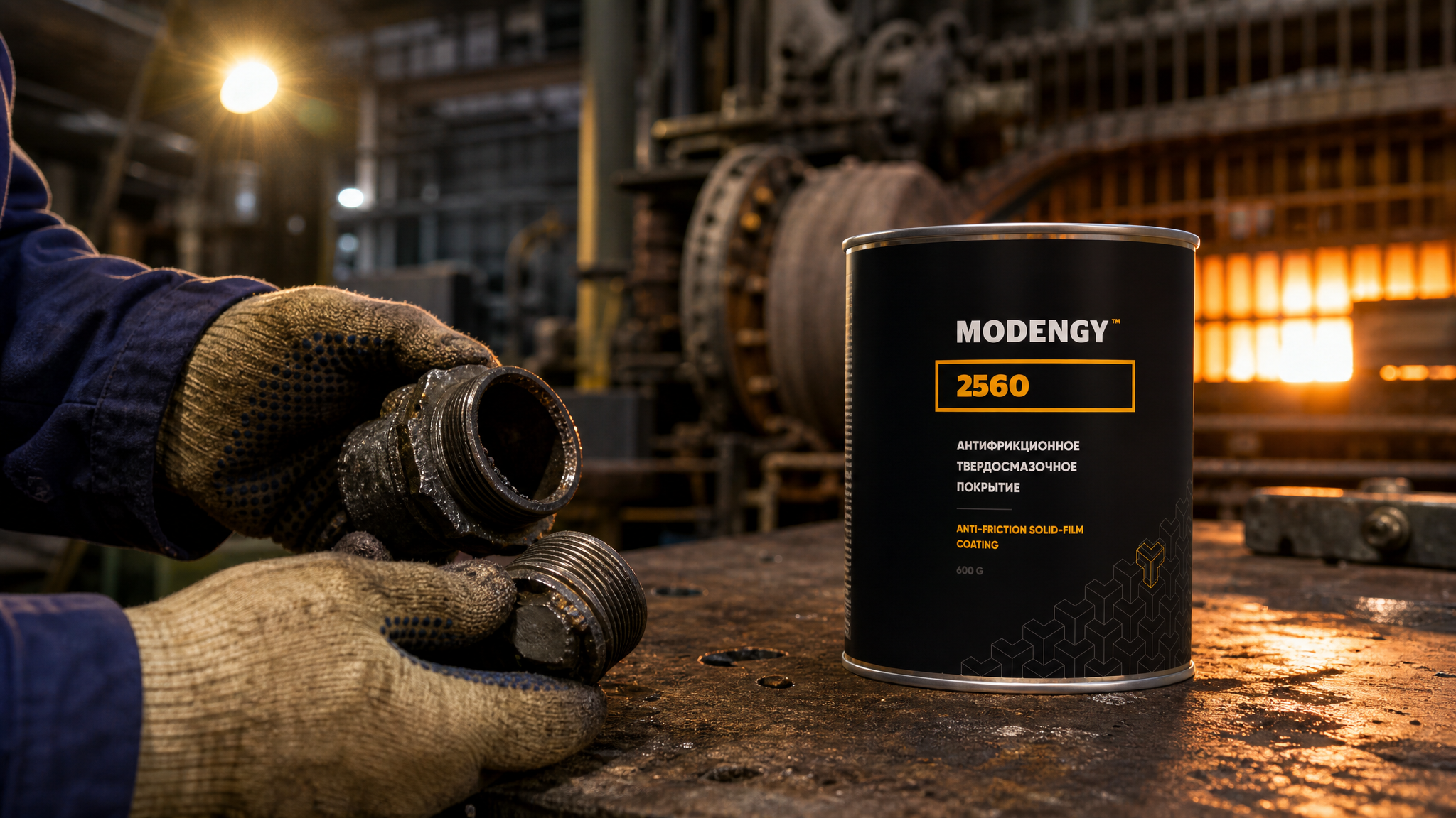Рука наносит антифрикционное покрытие MODENGY 2560 на детали.