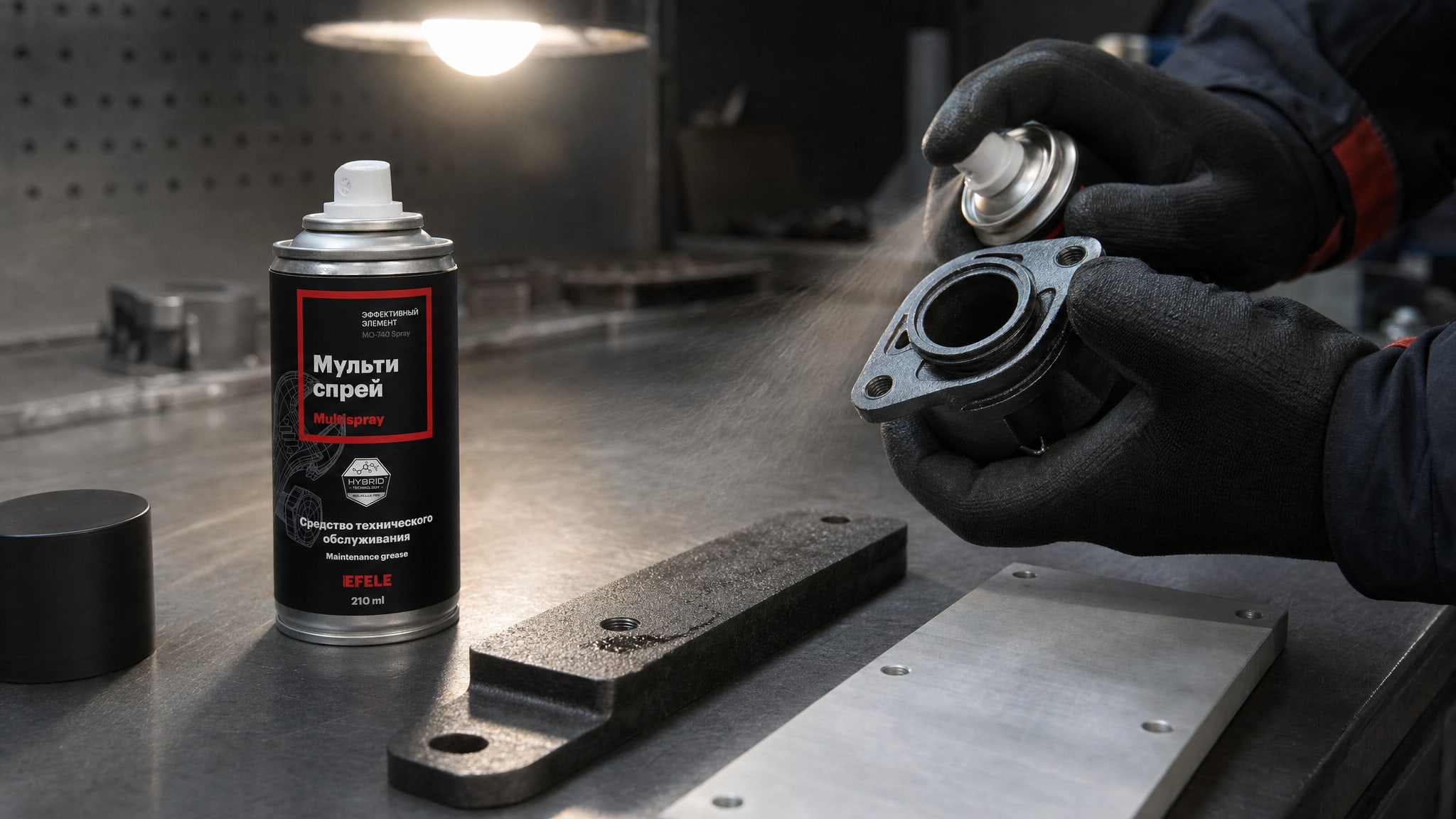 Нанесение EFELE MO-740 Spray для смазки и защиты от коррозии.