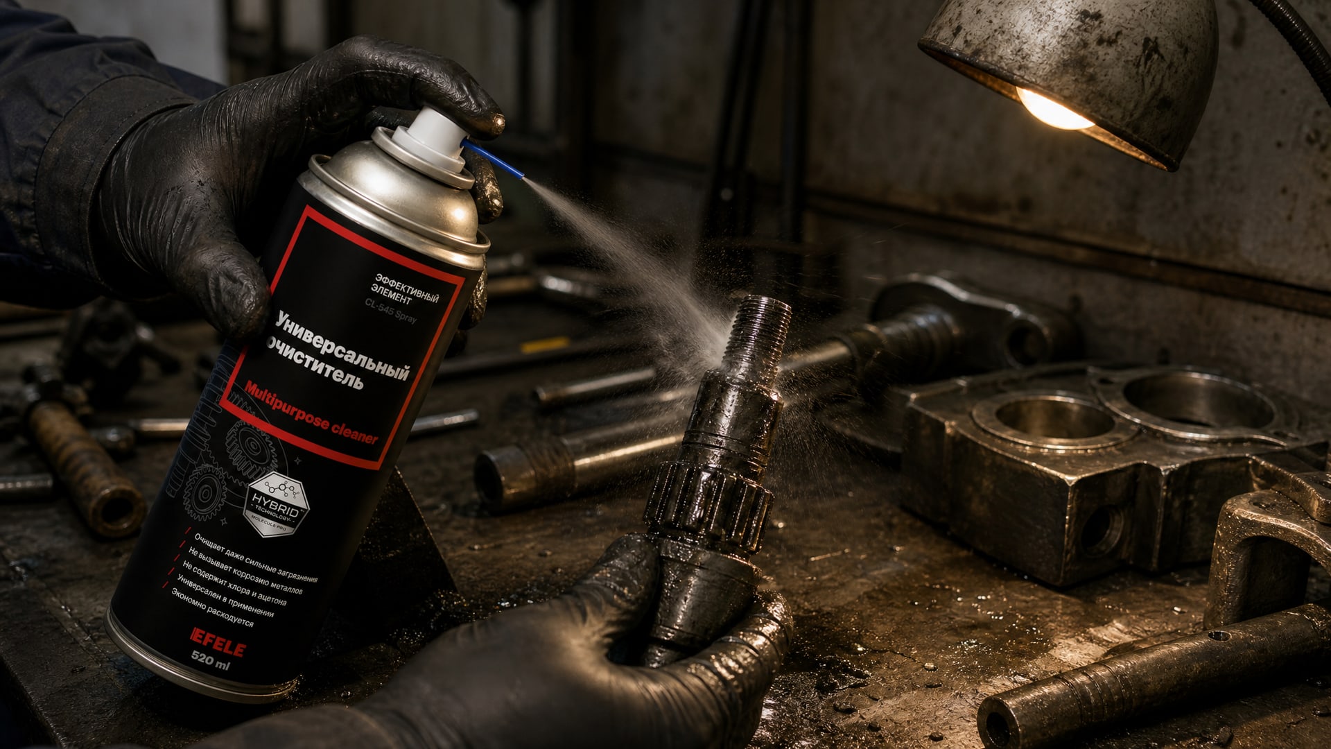 Рука наносит EFELE CL-545 Spray для подготовки поверхности перед покрытием.