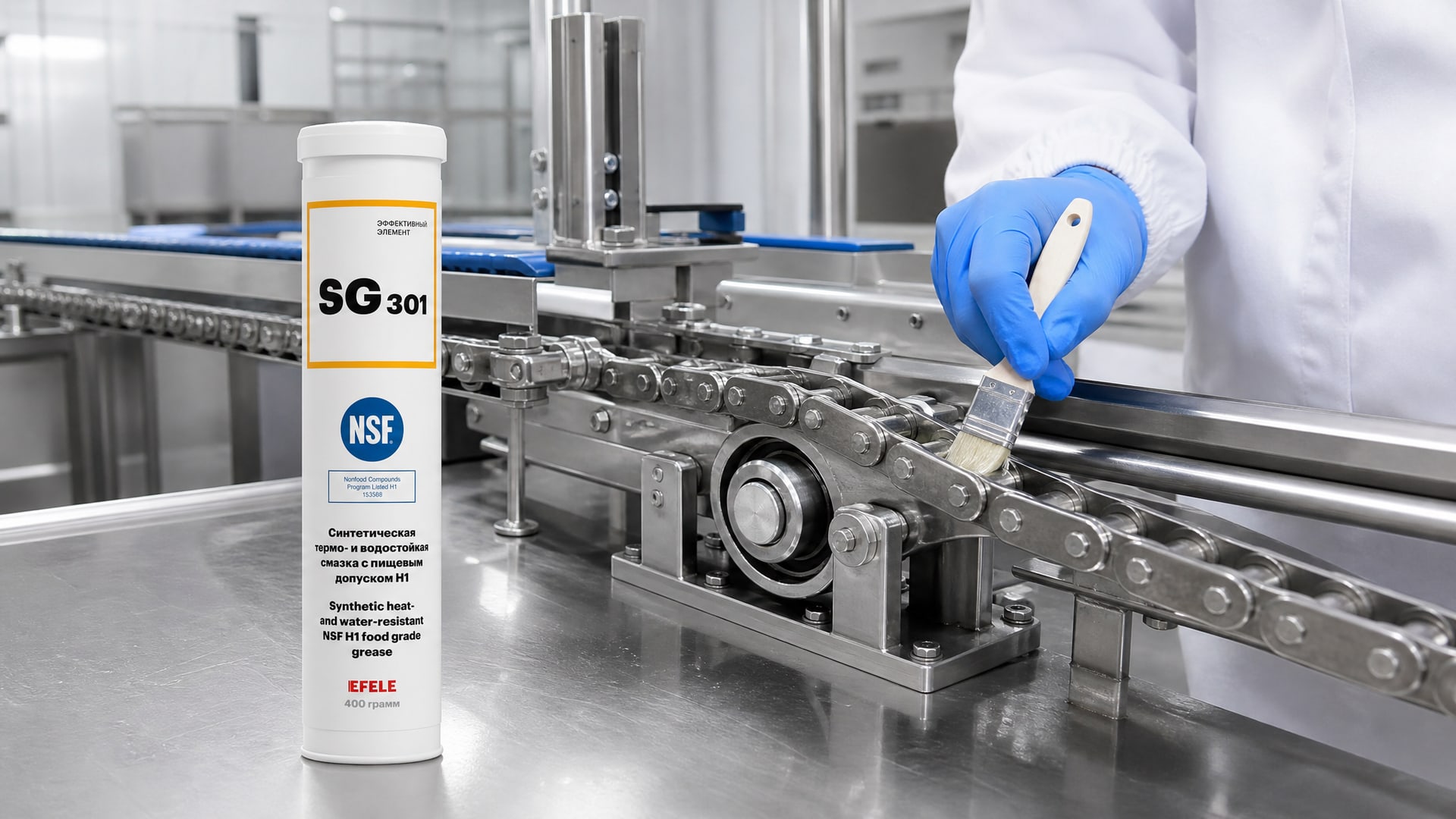 Рука в перчатке наносит EFELE SG-301 на уплотнение.