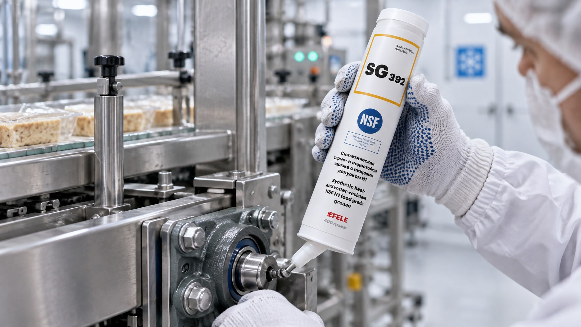 Рука в перчатке наносит смазку EFELE SG-392 для низких температур.