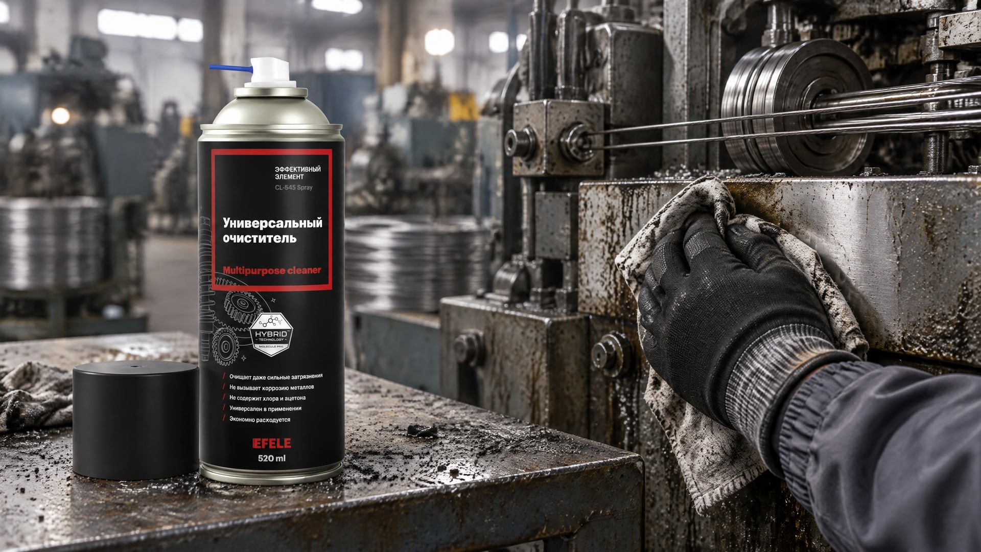 Очиститель EFELE CL-545 Spray наносится на деталь для удаления старой смазки.